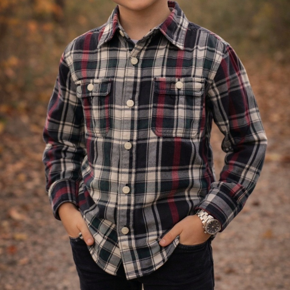 Chaps‎ Boys Plaid Red Navy Green Flannel Longsleeve Button Up Shirt Size S (8)